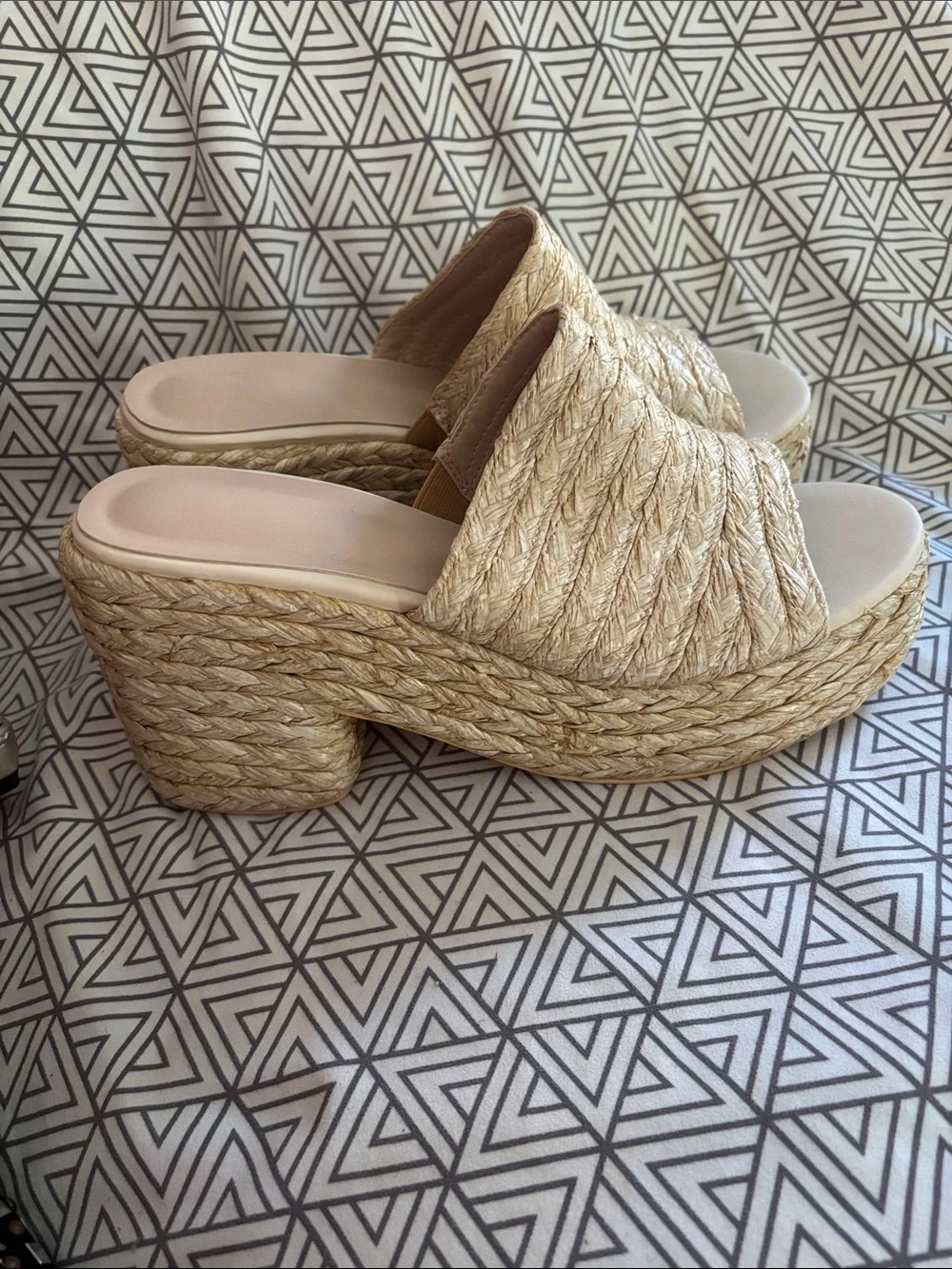 Woven Espadrille Platform Mule - Natural Beige